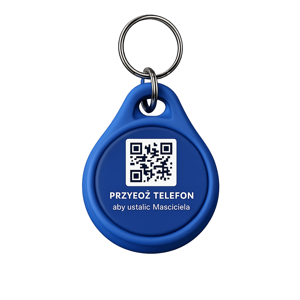 Niebieski PetTag NFC z kodem QR